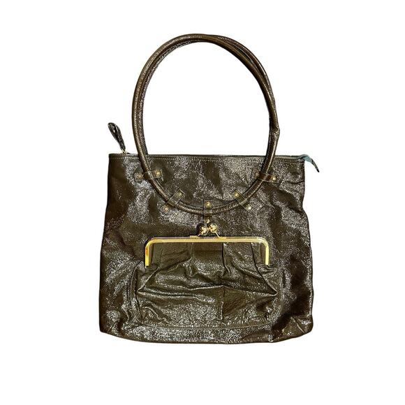 Goldenbleu Luella Shiny Patent Leather Shoulder Tote Handbag Made in Italy - Picture 1 of 7
